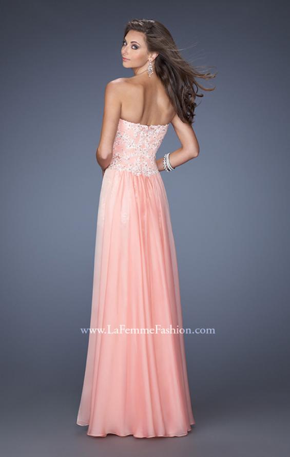 Picture of: Strapless Chiffon A-line Prom Dress with Lace Underlay in Pink, Style: 19673, Back Picture