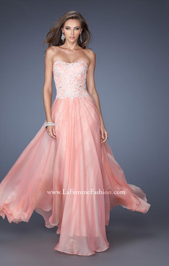Picture of: Strapless Chiffon A-line Prom Dress with Lace Underlay in Pink, Style: 19673, Detail Picture 1