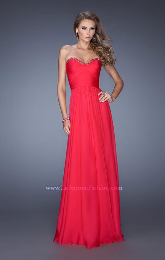 Picture of: Long Strapless Chiffon Prom Dress with a Gathered Bodice in Pink, Style: 19691, Main Picture