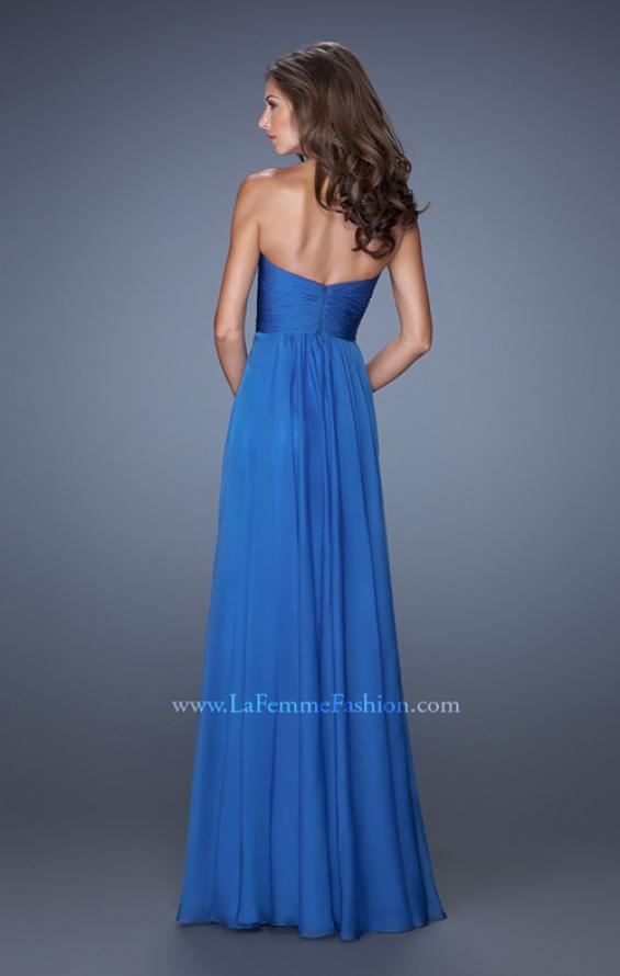 Picture of: Long Strapless Chiffon Prom Dress with a Gathered Bodice in Blue, Style: 19691, Back Picture