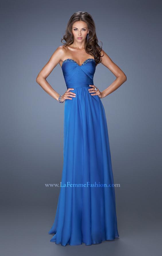 Picture of: Long Strapless Chiffon Prom Dress with a Gathered Bodice in Blue, Style: 19691, Detail Picture 2