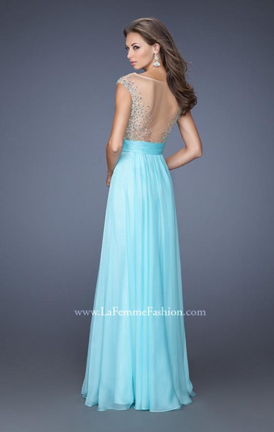 Picture of: Long Chiffon Prom Dress with Bedazzled Sheer Bodice in Blue, Style: 19694, Back Picture
