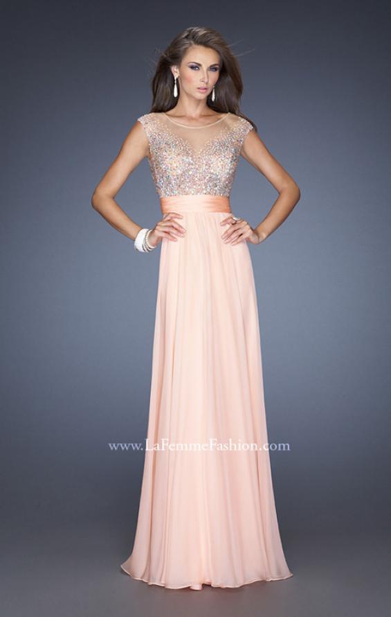 Picture of: Long Chiffon Prom Dress with Bedazzled Sheer Bodice in Pink, Style: 19694, Detail Picture 2