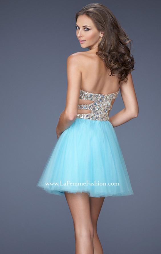 Picture of: Short Prom Dress with a Bedazzled Bodice and Tulle Skirt in Blue, Style: 19701, Back Picture