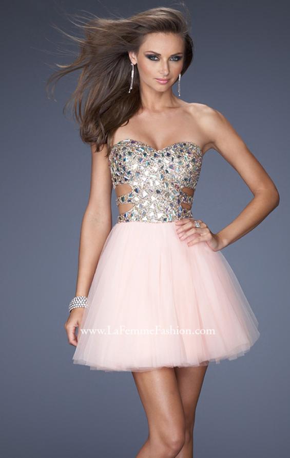 Picture of: Short Prom Dress with a Bedazzled Bodice and Tulle Skirt in Pink, Style: 19701, Detail Picture 2