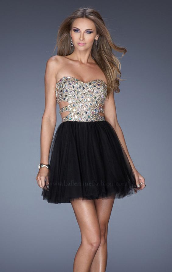 Picture of: Short Prom Dress with a Bedazzled Bodice and Tulle Skirt in Black, Style: 19701, Detail Picture 3