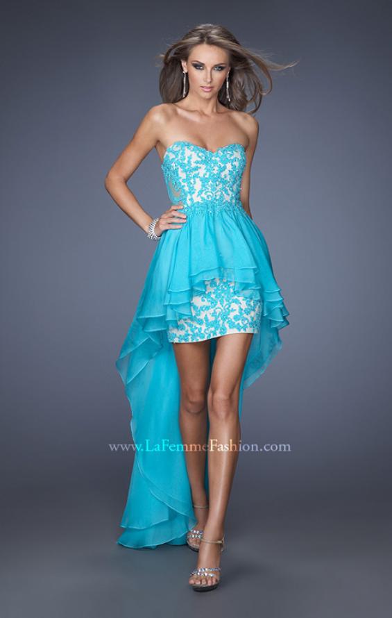 Picture of: High Low Fitted Prom Dress with Lace Applique in Blue, Style: 19707, Main Picture