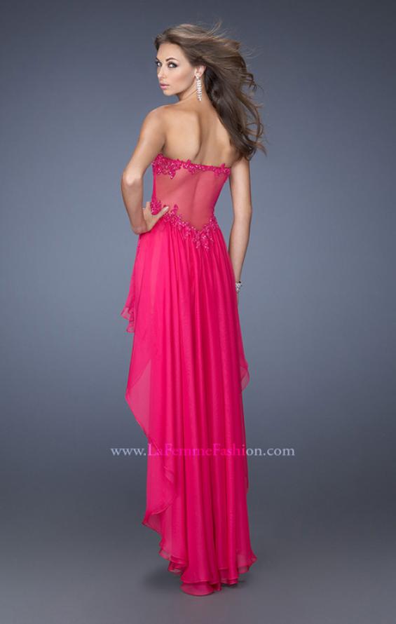 Picture of: High Low Fitted Prom Dress with Lace Applique in Pink, Style: 19707, Back Picture