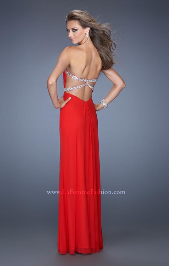 Picture of: Long Jersey Prom Gown with Flattering Ruched Bodice in Red, Style: 19710, Back Picture