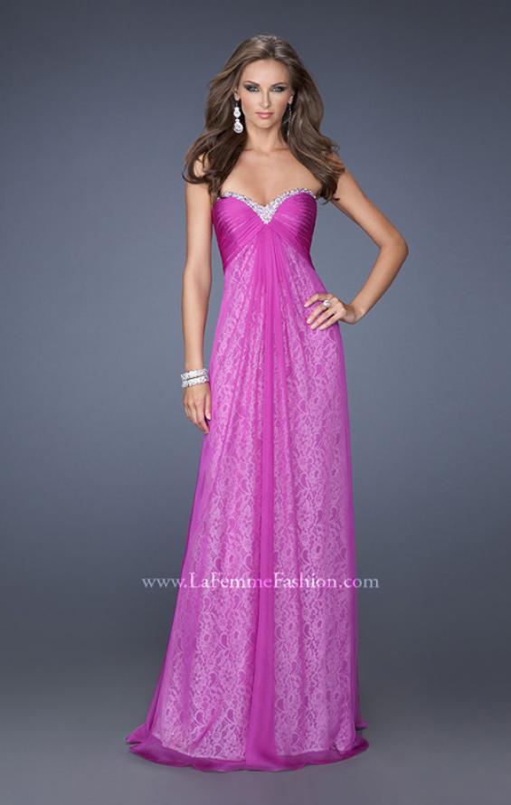 Picture of: Long Strapless Chiffon Prom Dress with Lace Underlay in Purple, Style: 19719, Main Picture