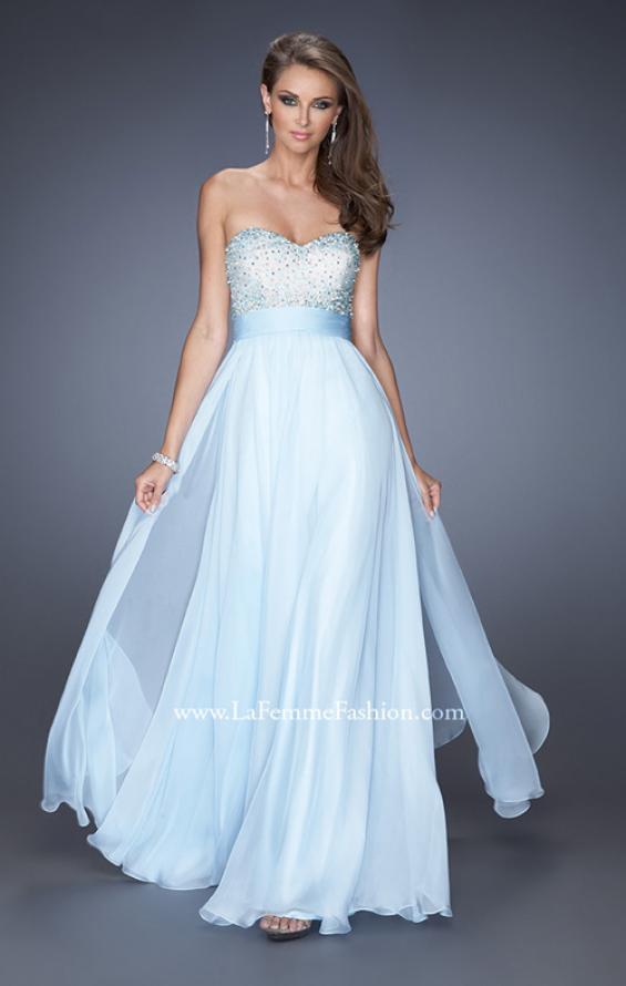 Picture of: Strapless Chiffon Prom Gown with Mixed Beaded Bodice in Blue, Style: 19726, Detail Picture 1