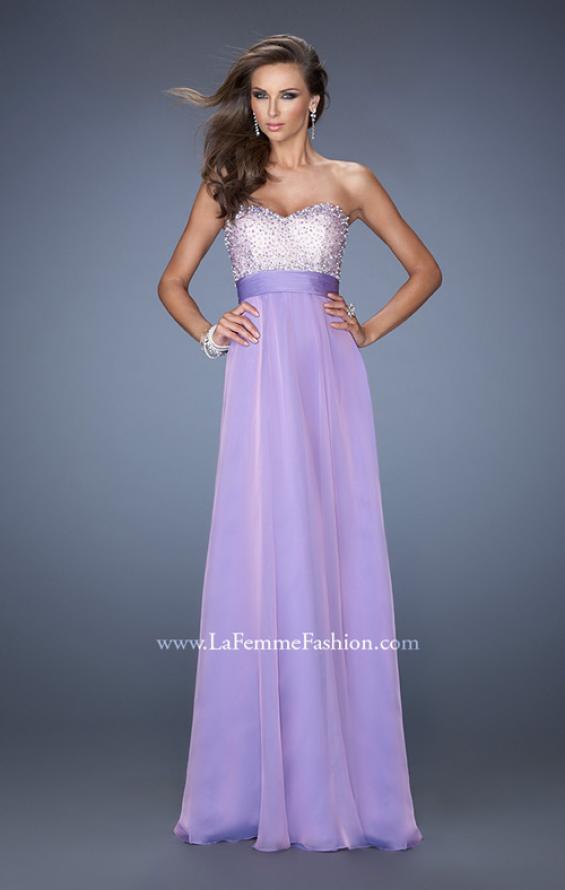Picture of: Strapless Chiffon Prom Gown with Mixed Beaded Bodice in Purple, Style: 19726, Detail Picture 2