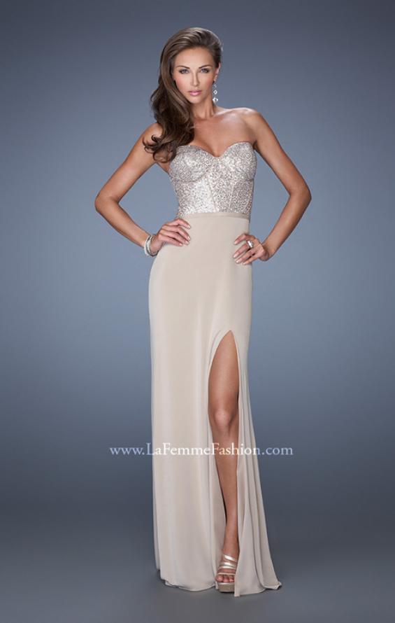 Picture of: Long Strapless Jersey Prom Gown with Sequin Bodice in Nude, Style: 19734, Main Picture