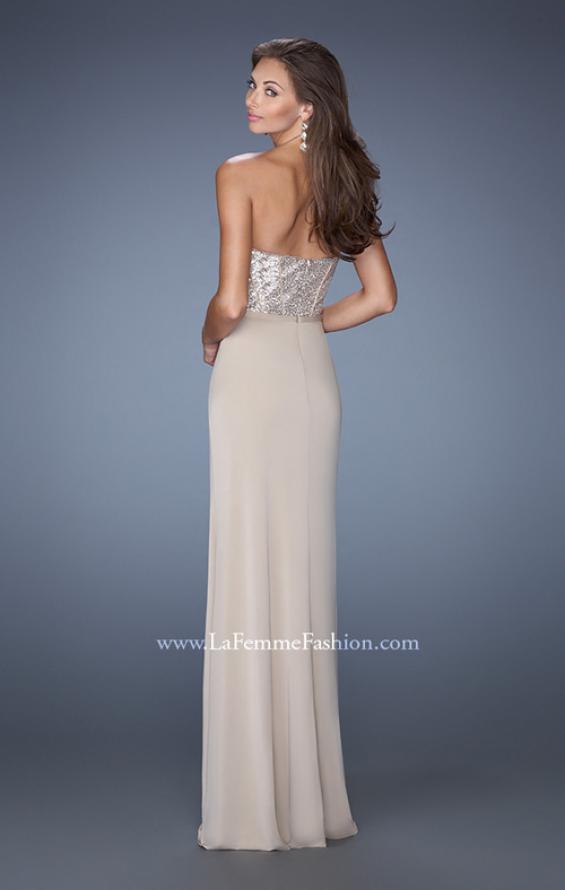 Picture of: Long Strapless Jersey Prom Gown with Sequin Bodice in Nude, Style: 19734, Back Picture