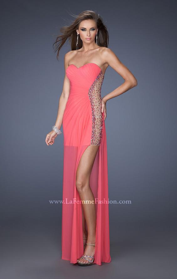 Picture of: Long Fitted Jersey Strapless Gown with a Sheer Side Detail in Pink, Style: 19737, Detail Picture 1