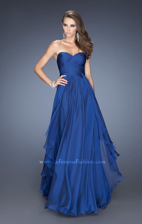 Picture of: Long Chiffon Strapless Prom Gown with a Tiered Skirt in Blue, Style: 19741, Main Picture
