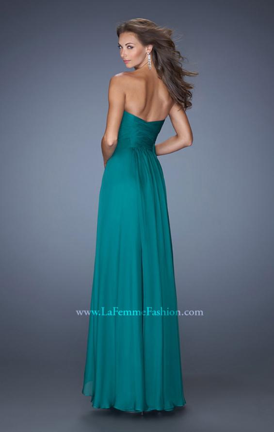 Picture of: Long Chiffon Strapless Prom Gown with a Tiered Skirt in Green, Style: 19741, Back Picture