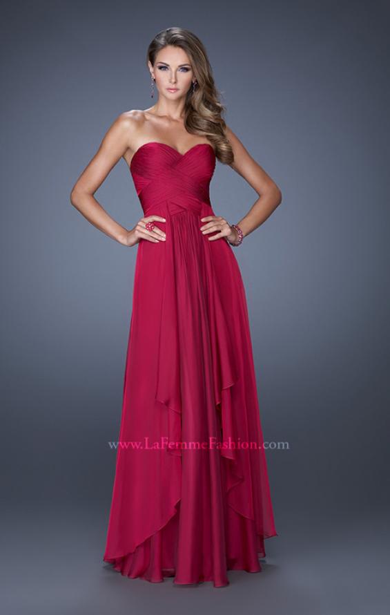 Picture of: Long Chiffon Strapless Prom Gown with a Tiered Skirt in Red, Style: 19741, Detail Picture 2