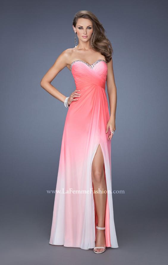 Picture of: Strapless Long Ombre Prom Gown with a Pleated Bodice in Pink, Style: 19742, Main Picture