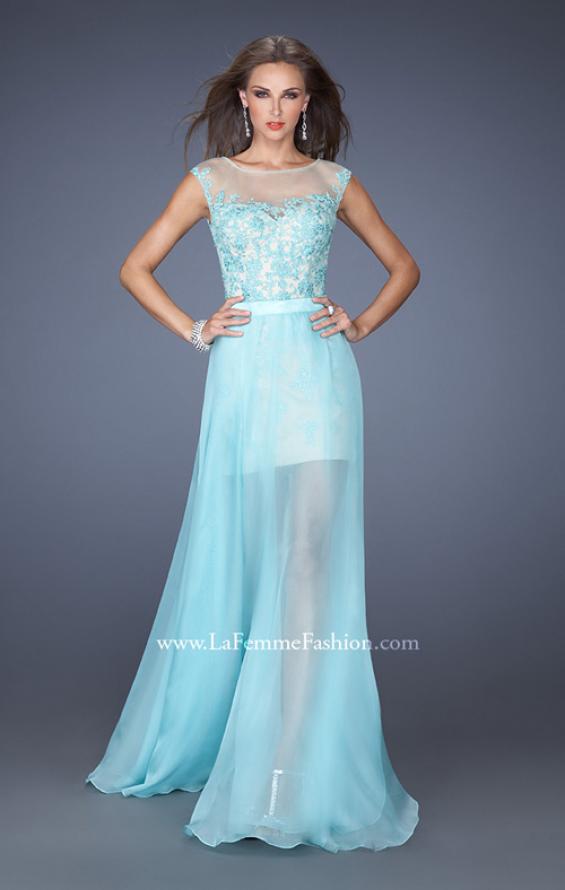 Picture of: Fitted Long Prom Dress with Detachable Chiffon Skirt in Blue, Style: 19746, Main Picture