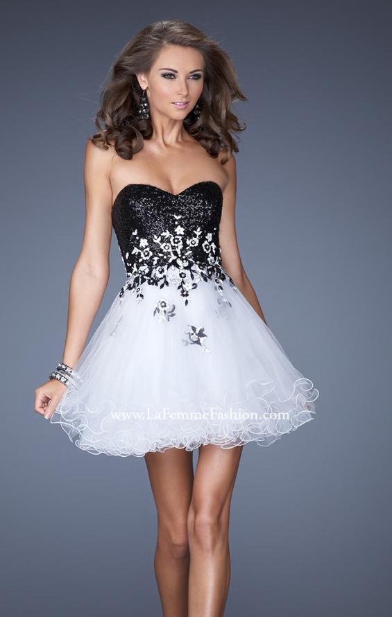Picture of: Short Strapless Prom Dress with Sequin Bodice and Tulle Skirt in White, Style: 19748, Detail Picture 1