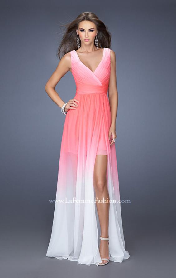 Picture of: Ombre Chiffon Prom Gown with a Sheer Skirt in Pink, Style: 19752, Main Picture