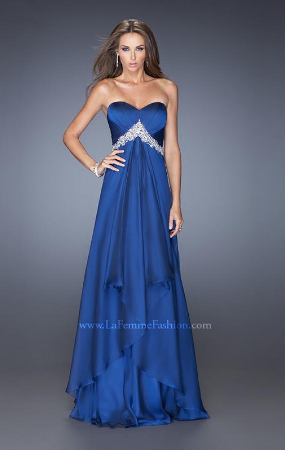Picture of: Strapless Prom Gown with Pleated Bodice and Tiered Skirt in Blue, Style: 19756, Main Picture