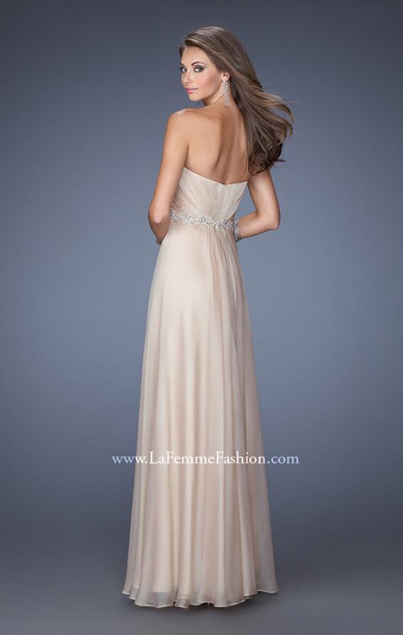 Picture of: Strapless Prom Gown with Pleated Bodice and Tiered Skirt in Nude, Style: 19756, Back Picture