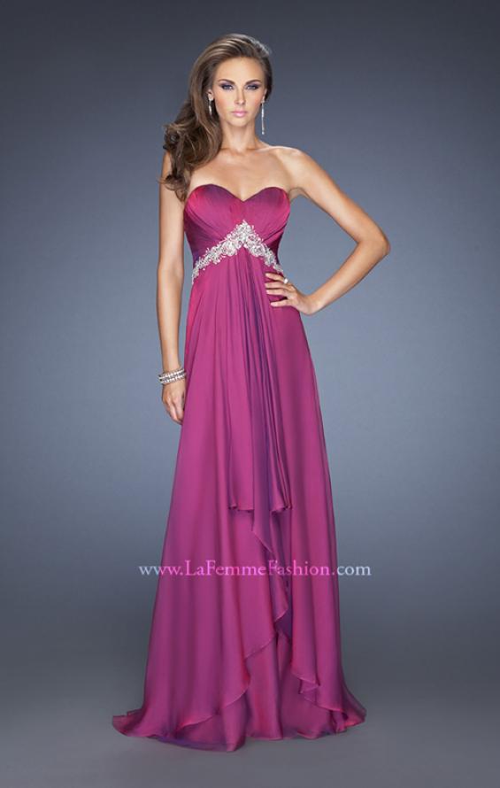 Picture of: Strapless Prom Gown with Pleated Bodice and Tiered Skirt in Pink, Style: 19756, Detail Picture 1