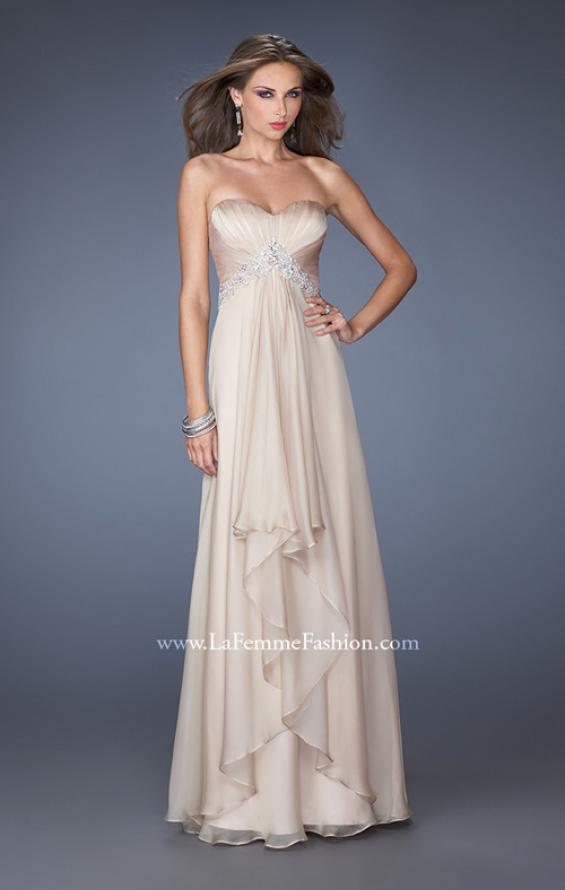 Picture of: Strapless Prom Gown with Pleated Bodice and Tiered Skirt in Nude, Style: 19756, Detail Picture 2