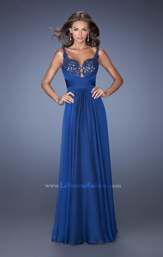 Picture of: Long Chiffon Prom Gown with Beaded Lace Bodice in Blue, Style: 19792, Main Picture