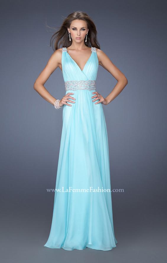 Picture of: Deep V Chiffon Prom Dress with Pleated Bodice in Blue, Style: 19802, Main Picture