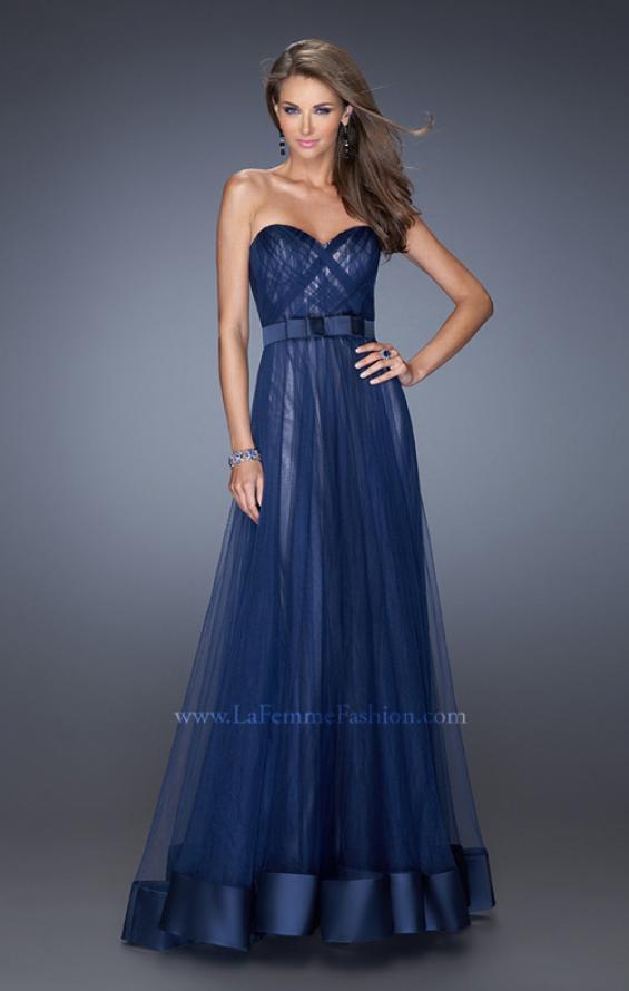 Picture of: Long Strapless Tulle Prom Dress with Satin Bow in Blue, Style: 19809, Detail Picture 1