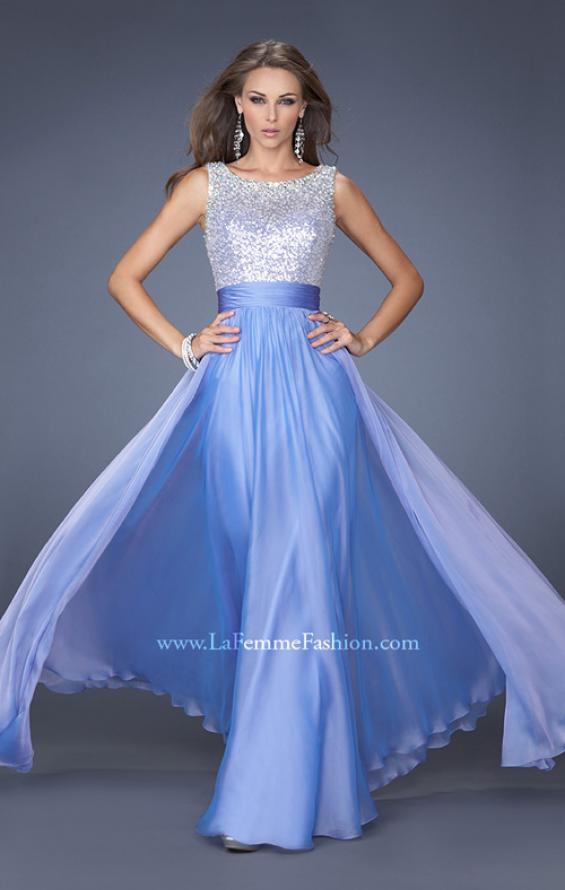 Picture of: High Scoop Neck Chiffon Dress with Sequin Fabric in Blue, Style: 19815, Main Picture