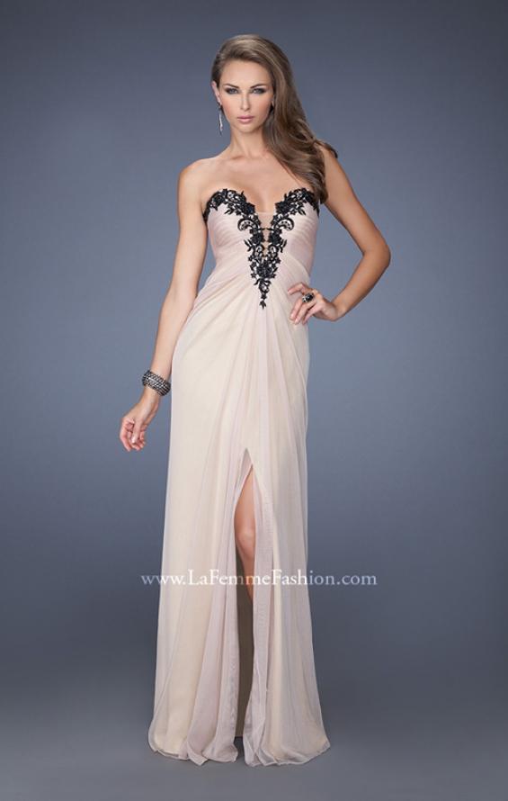 Picture of: Strapless Homecoming Dress with Jeweled Black Lace in Nude, Style: 19819, Main Picture