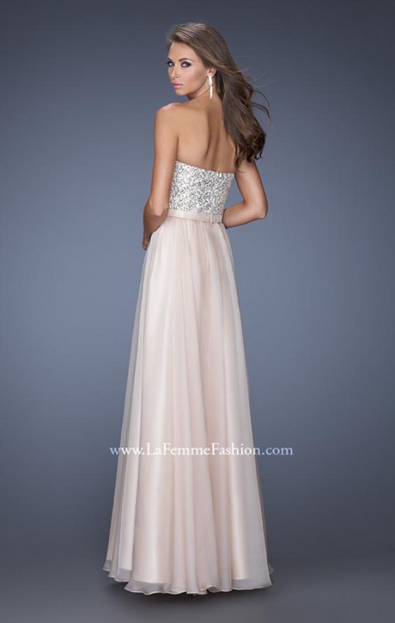 Picture of: Long Chiffon Prom Gown with Bedazzled Belt in Nude, Style: 19821, Back Picture