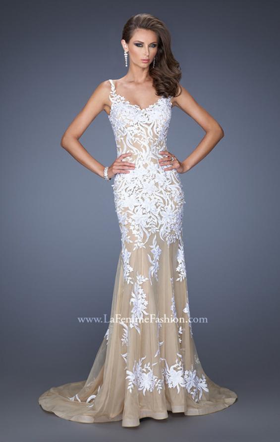 Picture of: Mermaid Style Prom Dress with Thin Straps and Train in White, Style: 19835, Main Picture