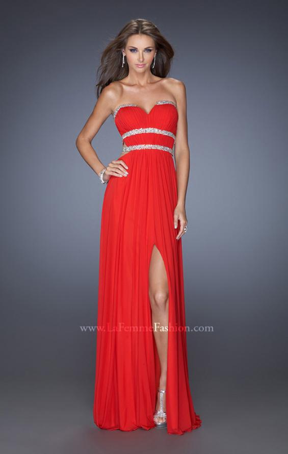 Picture of: Jersey Prom Dress with Diamond Cut Outs and Rhinestones in Red, Style: 19839, Main Picture