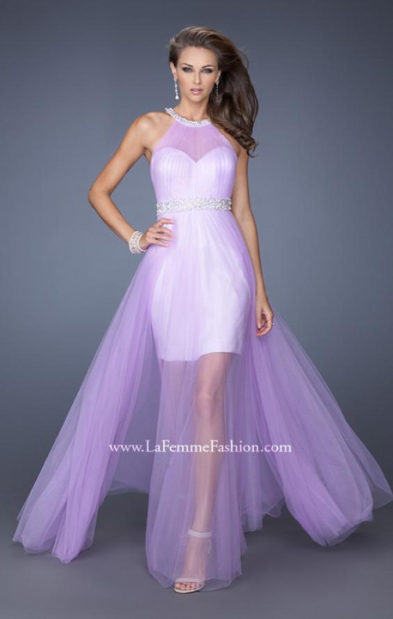 Picture of: Prom Dress with Solid Short Skirt and Sheer Tulle Overlay in Purple, Style: 19840, Main Picture