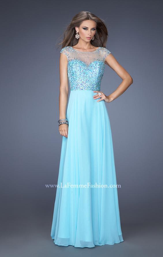 Picture of: A-line Chiffon Prom Dress with Cap Sleeves and Jewels in Blue, Style: 19857, Main Picture