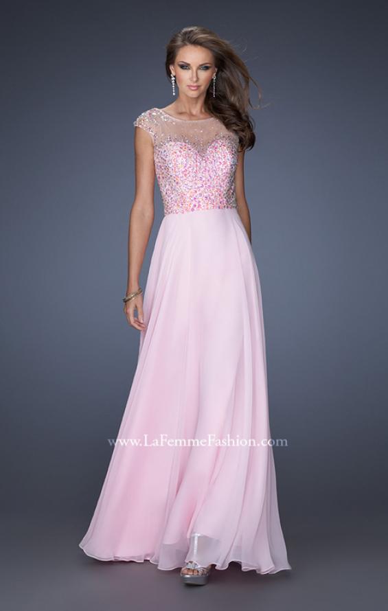 Picture of: A-line Chiffon Prom Dress with Cap Sleeves and Jewels in Pink, Style: 19857, Detail Picture 2