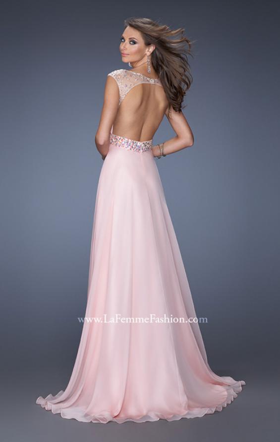 Picture of: Long Prom Dress with Cap Sleeves and Small Train in Pink, Style: 19858, Back Picture