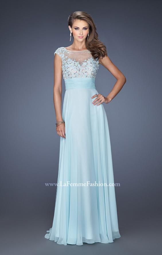 Picture of: Floral Applique A-line Prom Dress with Open Back in Blue, Style: 19859, Main Picture