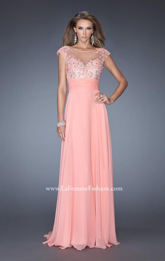 Picture of: Floral Applique A-line Prom Dress with Open Back in Pink, Style: 19859, Detail Picture 1