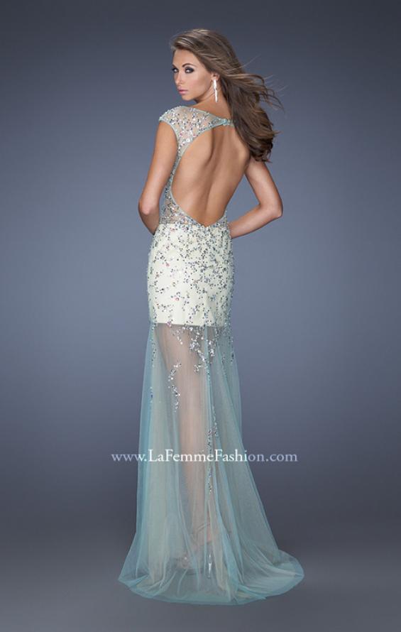 Picture of: Sheer Layered Net Dress with Cap Sleeves and Sequins in Blue, Style: 19863, Back Picture