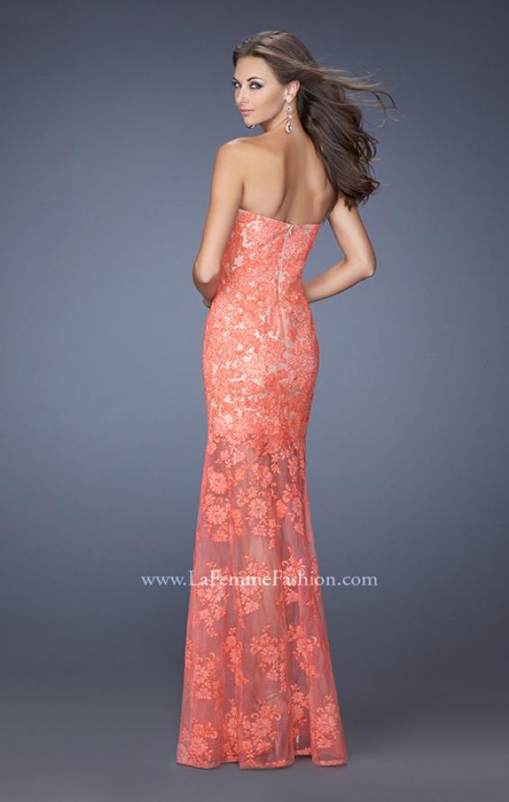 Picture of: Lace Prom Gown with Sheer Lace Skirt in Orange, Style: 19873, Back Picture