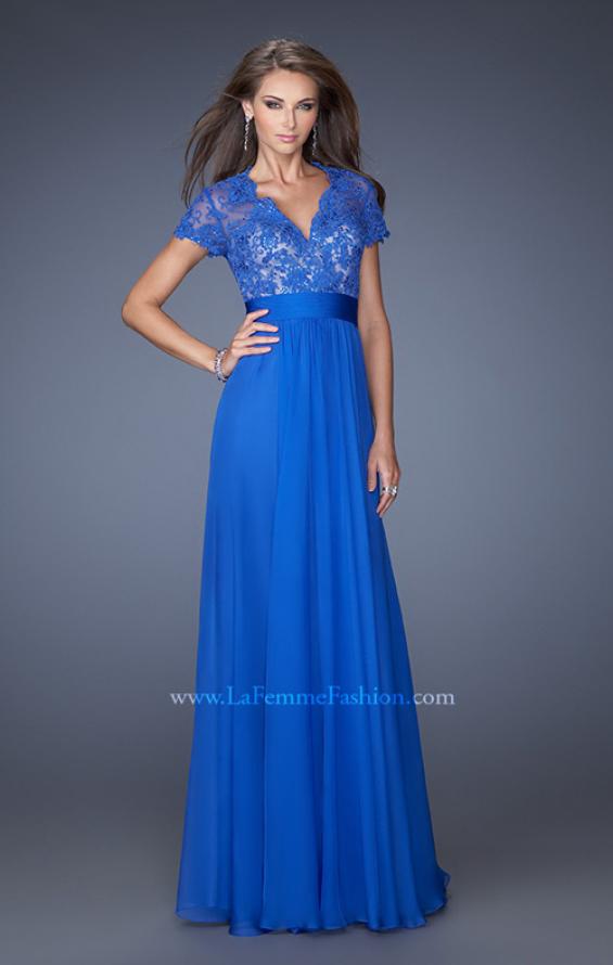 Picture of: A-Line Chiffon Evening Dress with Low V Neckline in Blue, Style: 19876, Main Picture