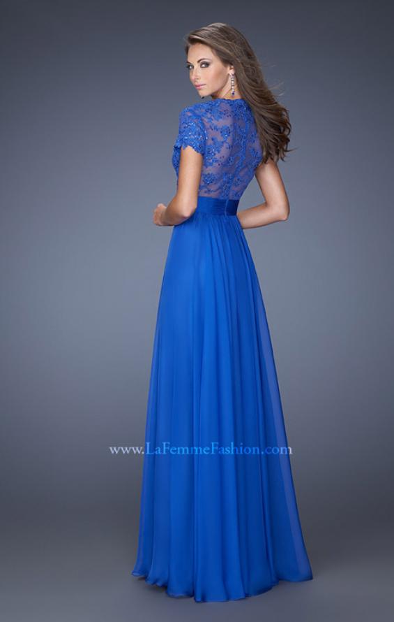 Picture of: A-Line Chiffon Evening Dress with Low V Neckline in Blue, Style: 19876, Back Picture