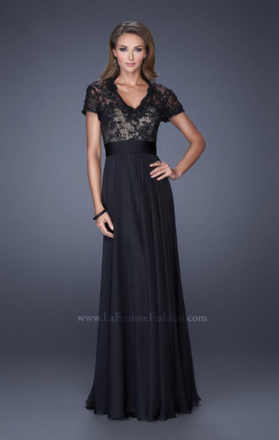 Picture of: A-Line Chiffon Evening Dress with Low V Neckline in Black, Style: 19876, Detail Picture 1