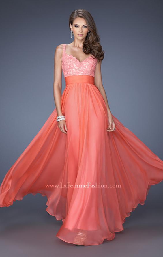 Picture of: Long Chiffon Prom Gown with Jewel Lace Bodice in Orange, Style: 19882, Main Picture